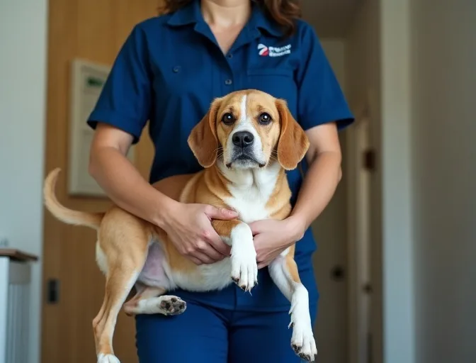 Technician respectfully transporting a deceased dog in Balnarring
