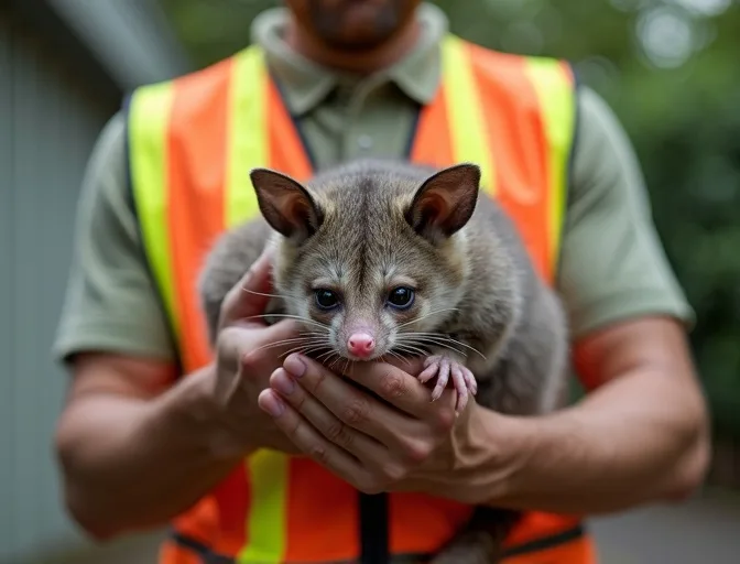 Animal handler safely recovering a deceased possum in Balnarring